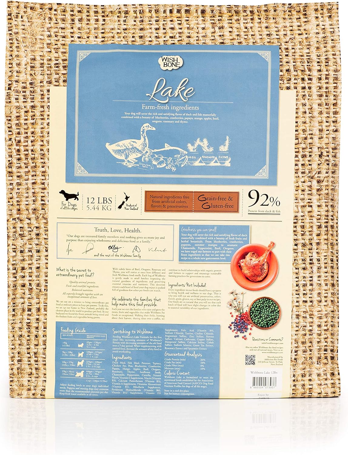Wishbone Lake Duck Dry Dog Food - High Protein, Rich in Taurine, Grain Free, Gluten Free Duck Dog Kibble, New Zealand Duck Recipe Dog…
