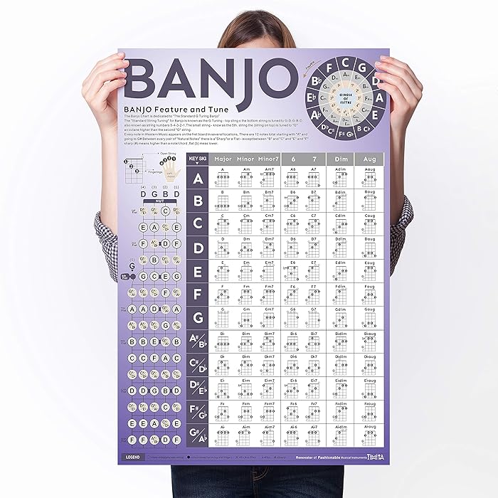 Buy Banjo Chord Chart of Popular Chords Reference Poster of Banjo for