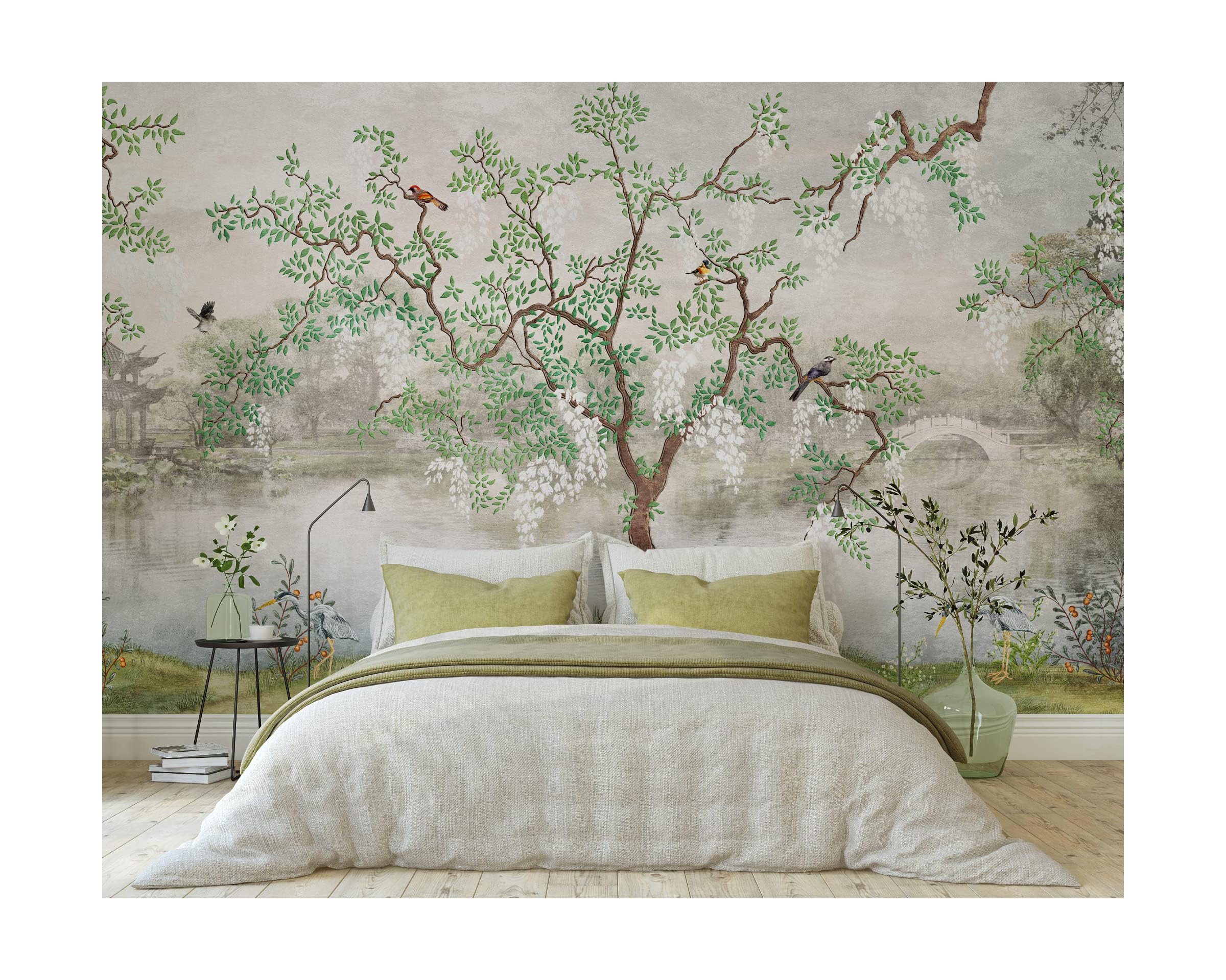 Japanese Mountain Mural Wallpaper, 3D Photo Mural For Bedroom Living Room, 138x100 Inch, High-Density Canvas, Fade-Resistant, Pre-Cut Panels, Non-Adhesive