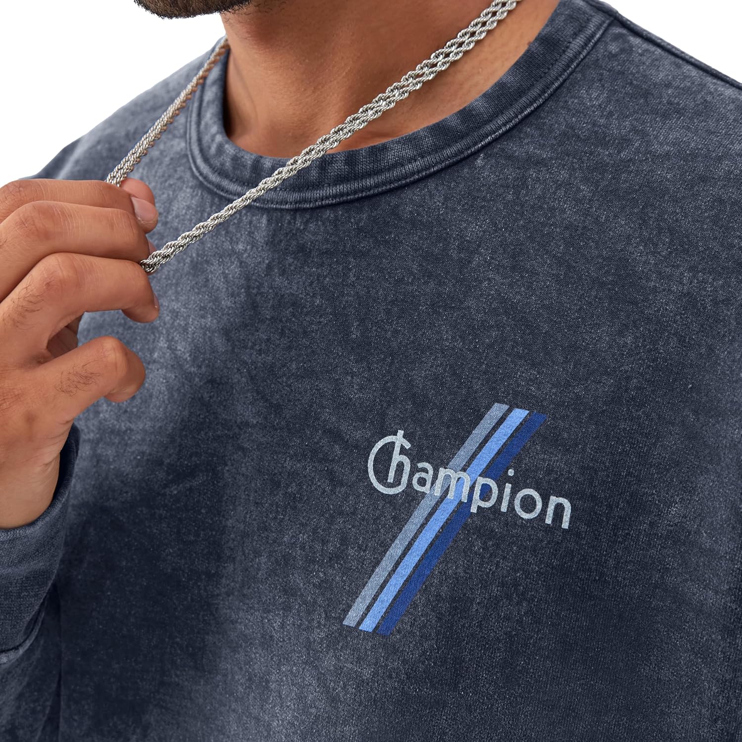 Champion Men's Sweatshirt, Mineral Dye Graphic Crewneck Sweatshirt, Men's Pullover Sweatshirt - Image 4