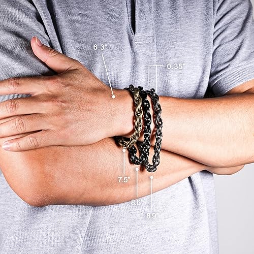 Miniatura 7 de Pulsera de acero inoxidable para hombre, pulsera trenzada de eslabones de cadena para hombre, pulsera trenzada negra, plata, bronce, plomizo, 7.5-9