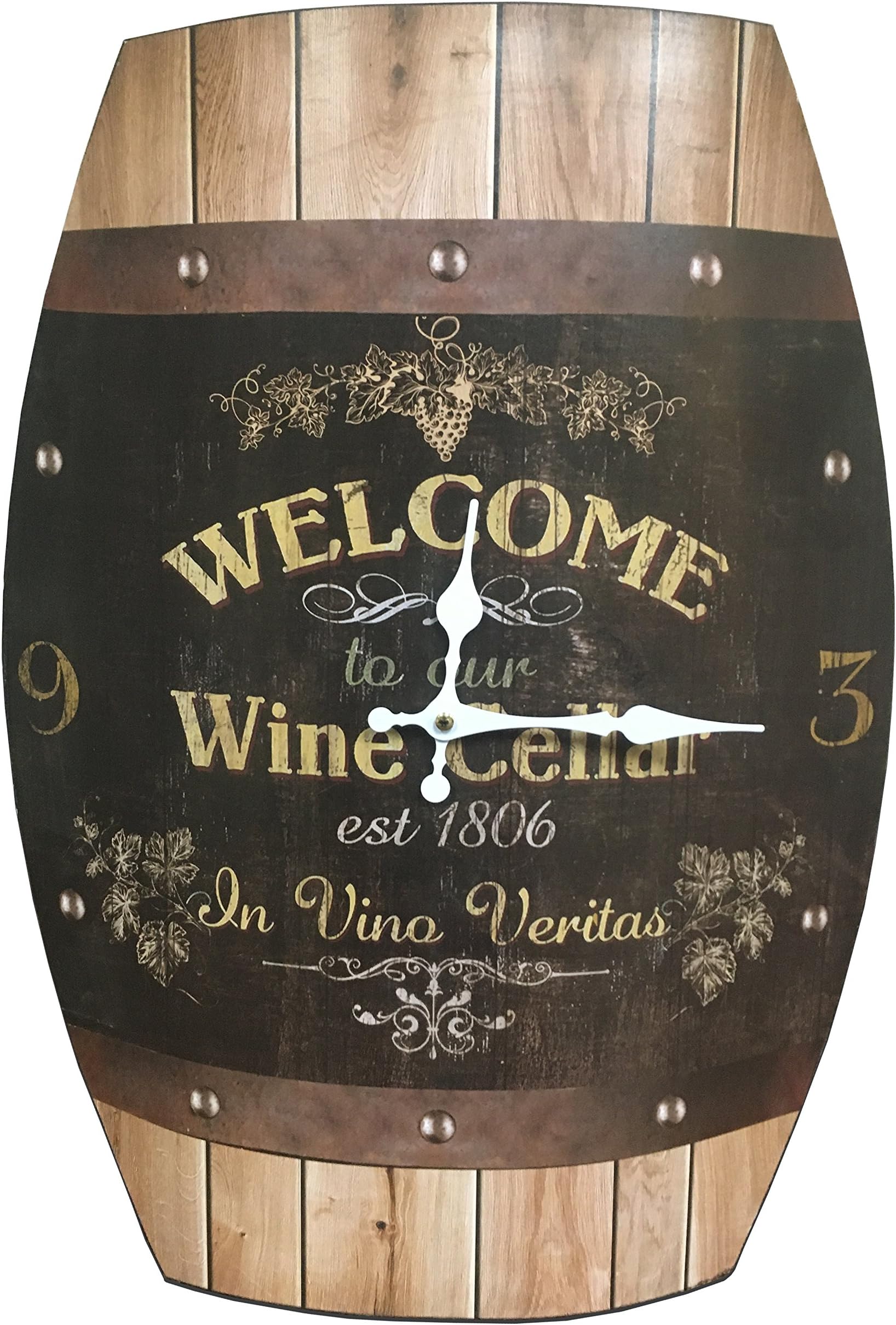 Clock Wine Barrel Look 20x15 inches Concave Wine Barrel Shape Wine Cellar Rustic Design