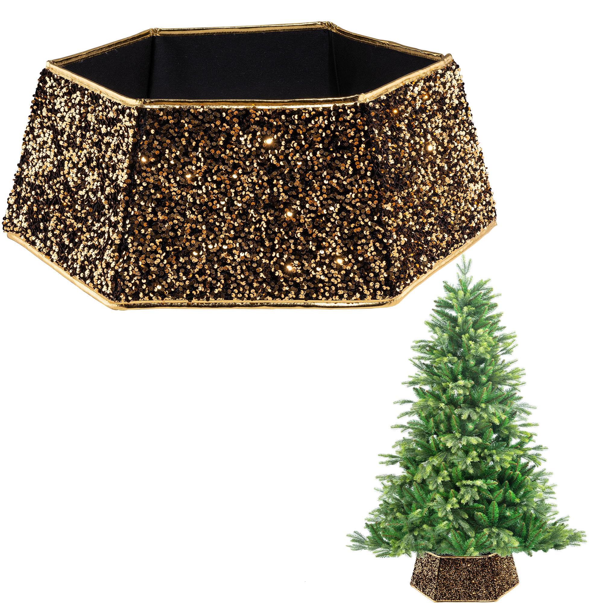 26.8inch Christmas Tree Skirt Foldable Sequin Xmas Tree Stand Base Cover Collar Trunk Basket Ring for Tree Decorations
