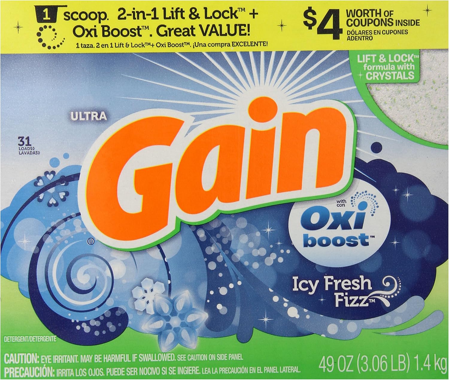 Gain Powder Laundry Detergent, ICY Fresh Fizz, 31 Loads 49