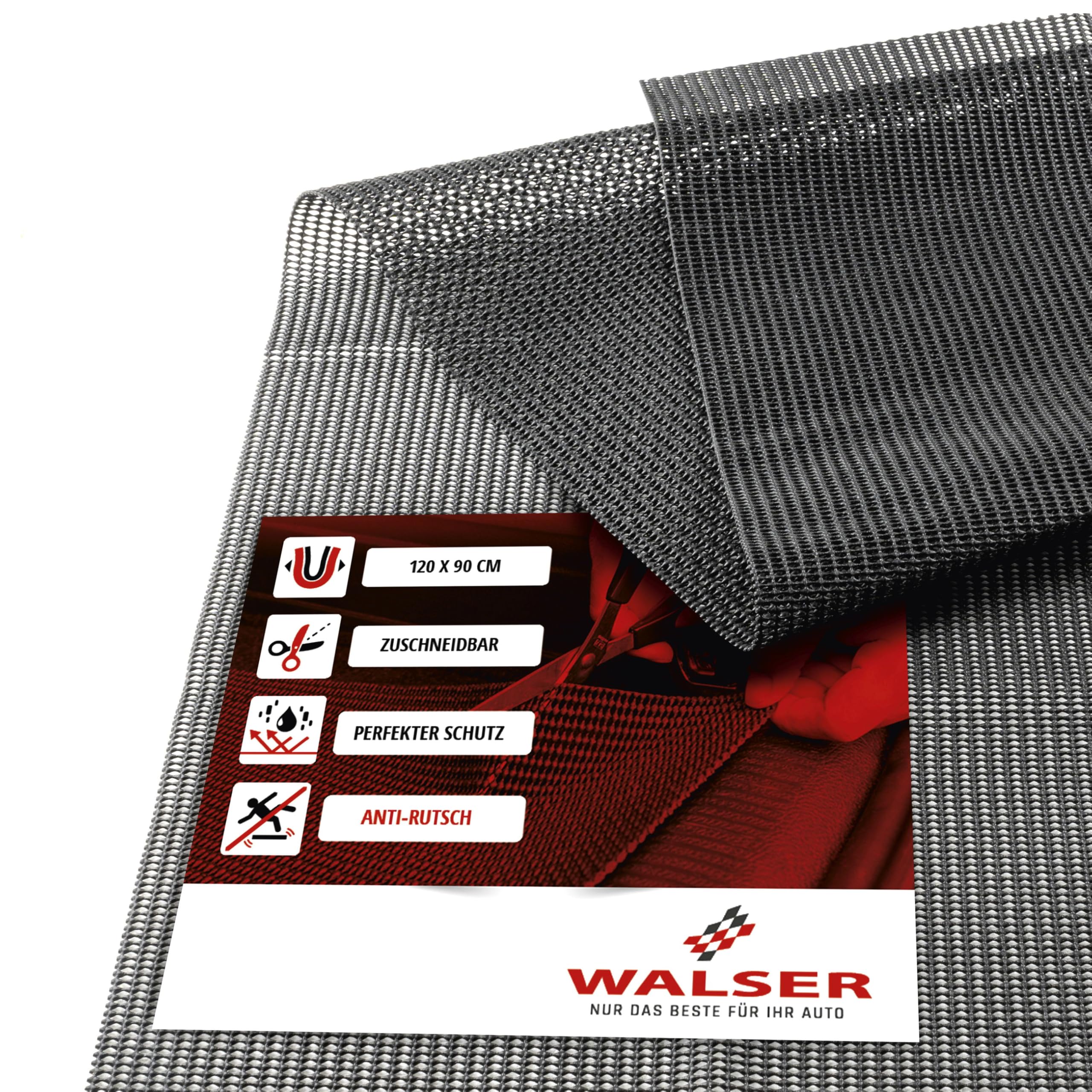 WALSER tappetino antiscivolo tagliato su misura 53x41 cm, tappetino in gomma versatile per auto/garage/casa, tappetino in gomma antiscivolo per auto, tappetino antiscivolo per auto nero