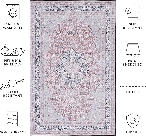 Miniatura 4 de SAFAVIEH Alfombra lavable Tucson Collection - 6 x 9 pies, resistente al óxido y salvia, antideslizante, ideal para zonas de alto tráfico en sala de