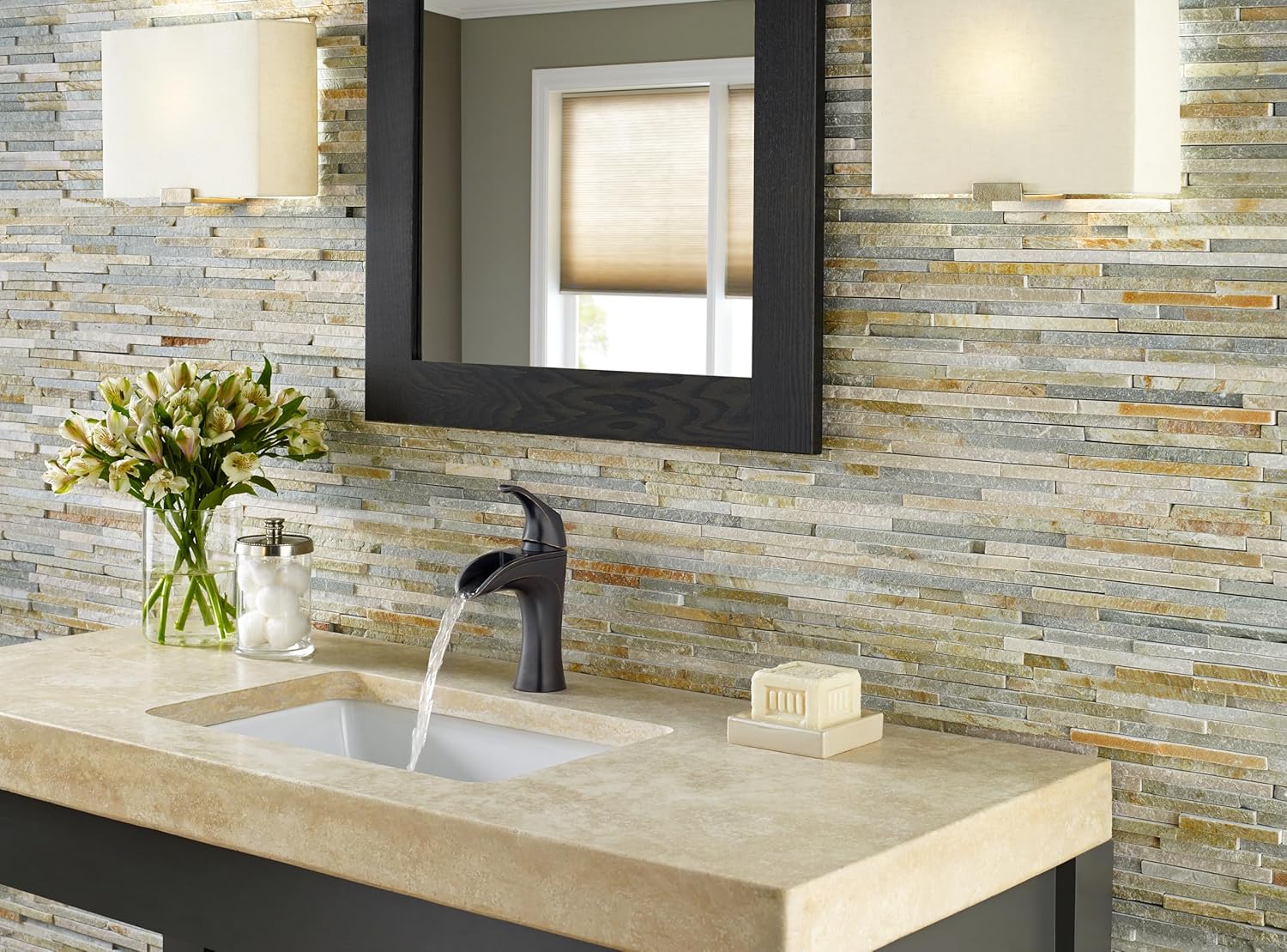 Pfister Brea LF042BRYY Single Handle Bathroom Sink Faucet 1-Hole Tuscan Bronze Finish with Push & Seal Drain TiteSeal Mounting WaterSense Certified Ceramic Disc Valve