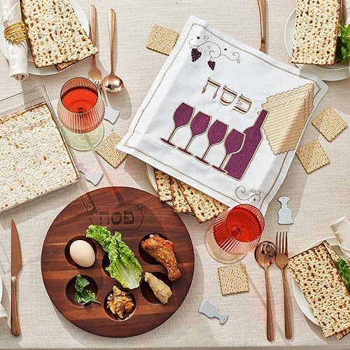 Miniatura 4 de Rite Lite Plato de madera de acacia con diseño grabado – Plato de servir elegante y colorido de 12 pulgadas, recuerdo de fiesta judía de Pascua,