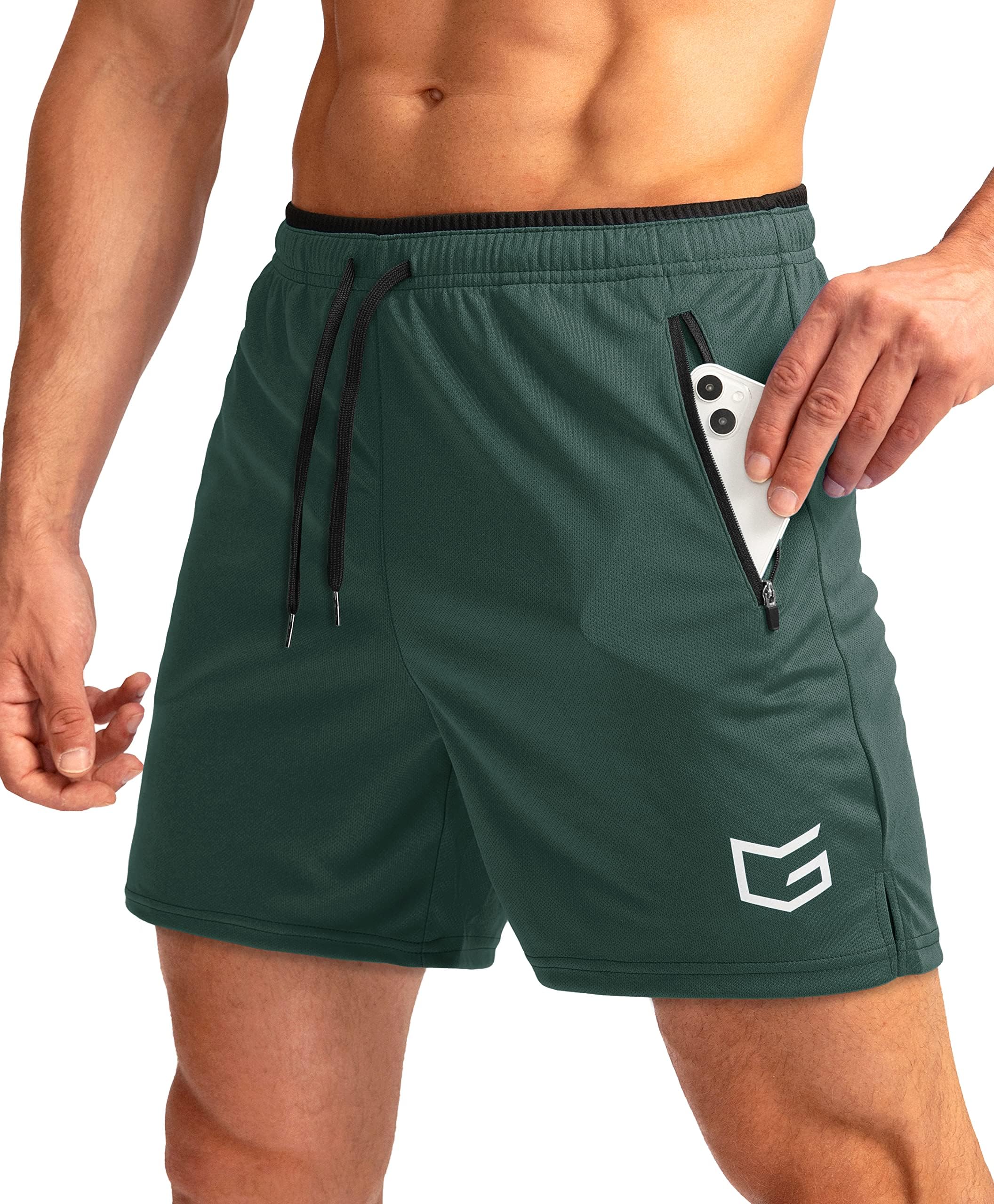 Men's Running Shorts with Zipper Pockets Quick Dry Gym Athletic Workout 5" Shorts for Men