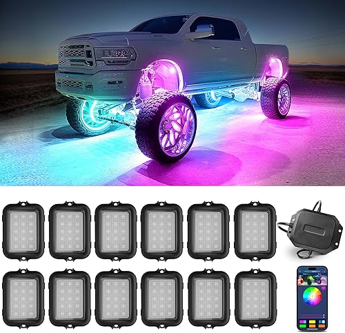 Miniatura 8 de R1 Pro - Luces LED de roca RGB+IC para jeep, camiones, carrito de golf, ATV, UTV, RZR, SUV, todoterreno, con control de aplicación, modo de música