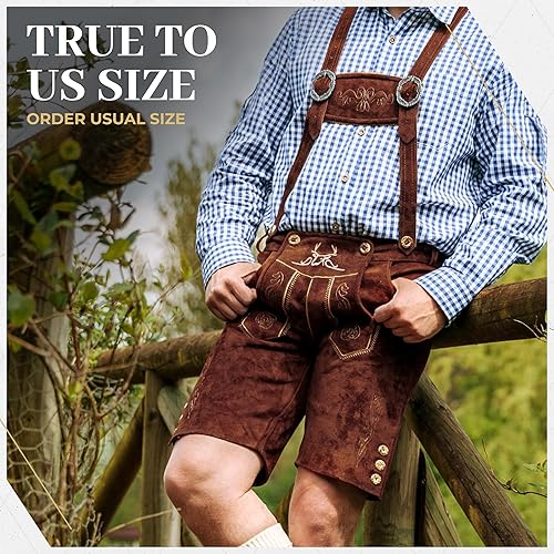 Miniatura 5 de BAVARIA TRACHTEN Lederhosen - Lederhosen alemán auténtico para hombre, traje de Oktoberfest, color marrón oscuro