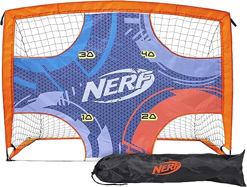 NERF Mini portería de fútbol para niños + objetivo de tiro, portería de fútbol portátil desplegable Proshot con objetivo integrado, portería 2 en 1