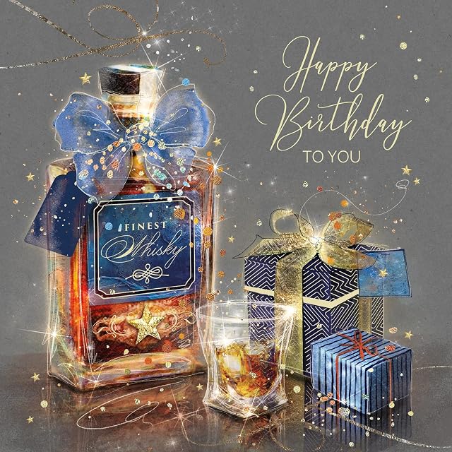 Cherry Orchard Artistic Open Male "Happy Birthday" Greeting Card - From The Greyson Range - Cheers - Gold Foil Flitter Finish