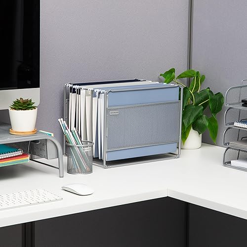 Miniatura 2 de Mind Reader Organizador de carpetas de archivos colgantes, organizador de escritorio, almacenamiento, oficina, malla de metal, 13 pulgadas de largo