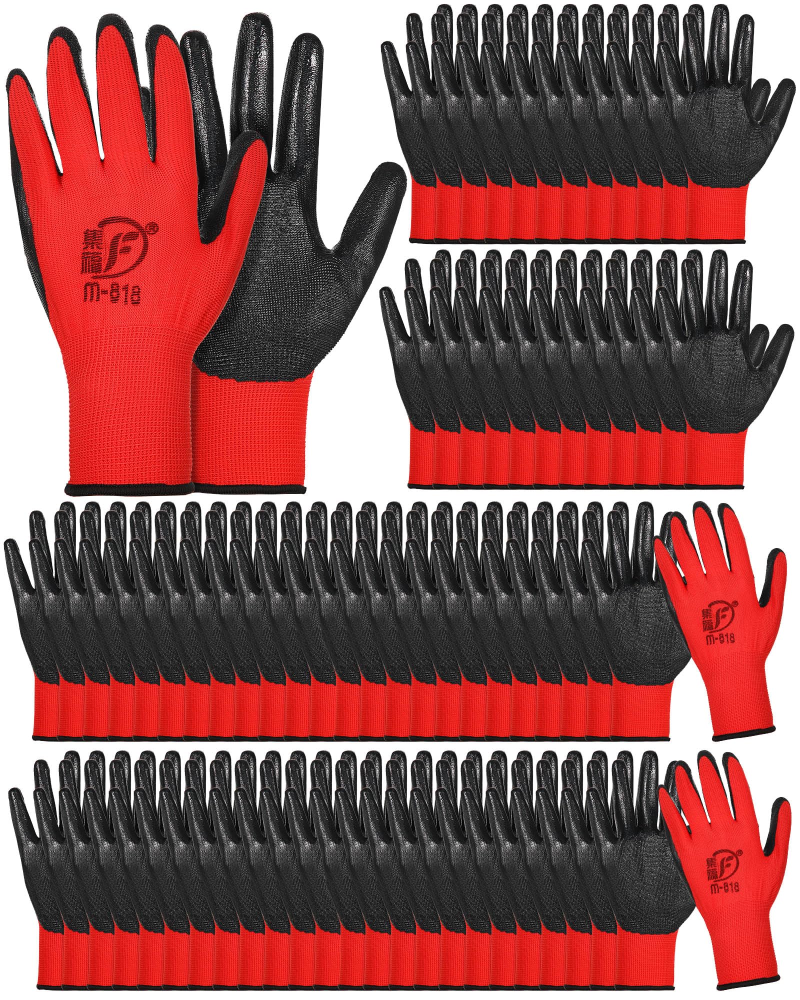 Potchen 72 Pairs Gardening Work Gloves Bulk for Men Women, Rubber Coated Garden Multipack Safety Construction Glove