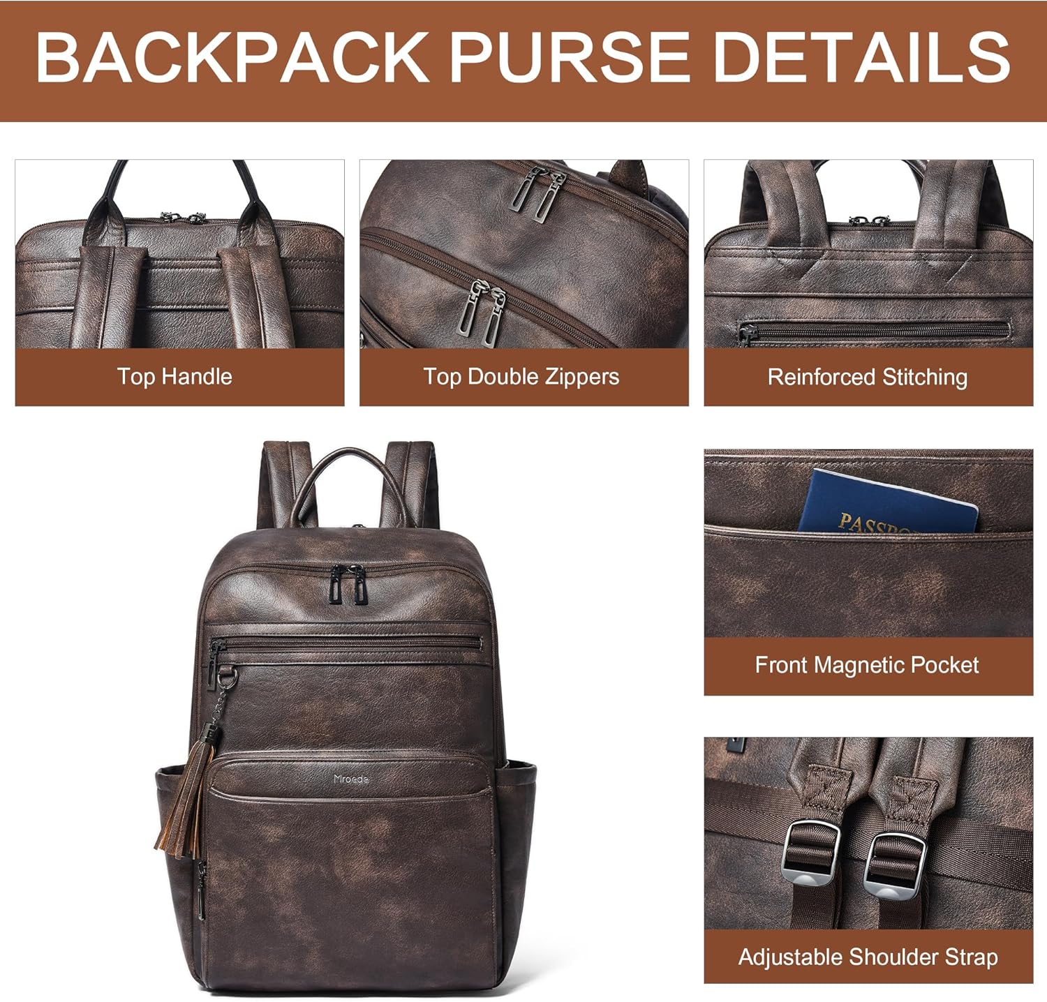 Laptop Backpack for Women,Leather Backpack with 15.6 inch Laptop Compartment,Large Capacity Computer Backpacks Purse,Carry-on Travel Backpacks,Casual Daypack for Work Business College,Coffee