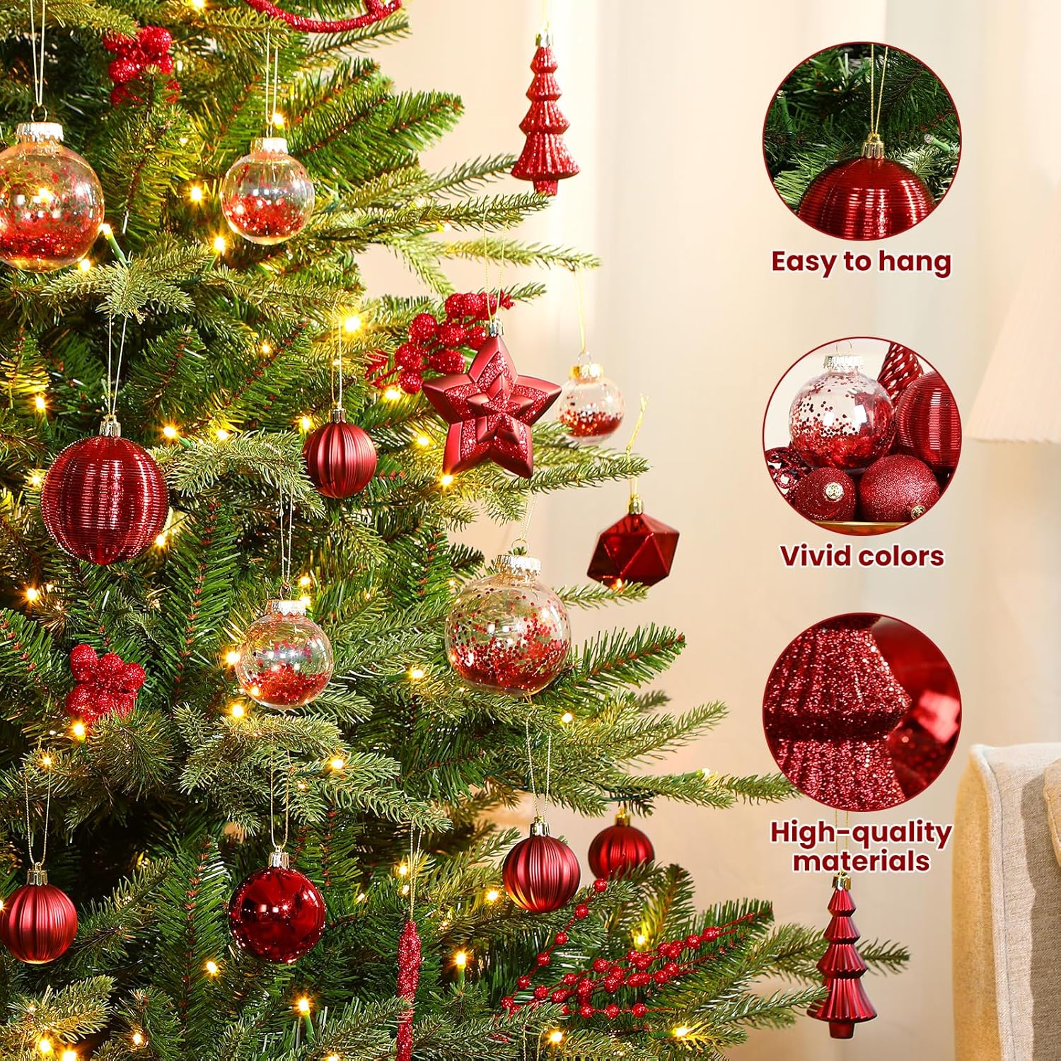 SHareconn 100pcs Christmas Tree Decorations Ornaments Set, Shatterproof Plastic Baubles Decorative Balls for Xmas Tree Decor Holiday Wedding Party, Burgundy