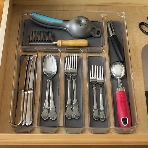 Miniatura 2 de Home Basics Bandeja de cubiertos para cajón con 6 secciones de almacenamiento, cubiertos y soporte para utensilios con forro de agarre suave y patas