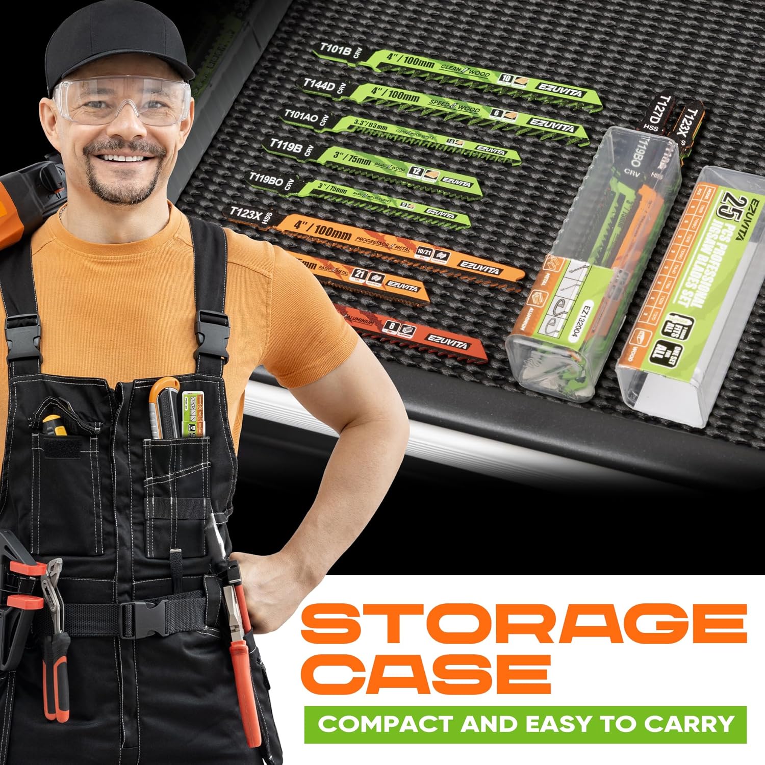 25-Piece Jigsaw Blades Set with Storage Case–CR-V&HSS Steel, Assorted T-Shank Replacement Jig Saw Blades for Cutting Wood, Plastic and Metal - Image 4