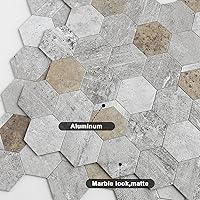 Vista 23 de VAOVI Peel and Stick Backsplash Tile,Backsplash Tile for Kitchen Peel and Stick Wall Panels Hexagon Marble Tile(White Silver,5pcs)