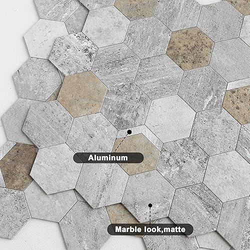 Miniatura 23 de VAOVI Peel and Stick Backsplash Tile,Backsplash Tile for Kitchen Peel and Stick Wall Panels Hexagon Marble Tile(White Silver,5pcs)