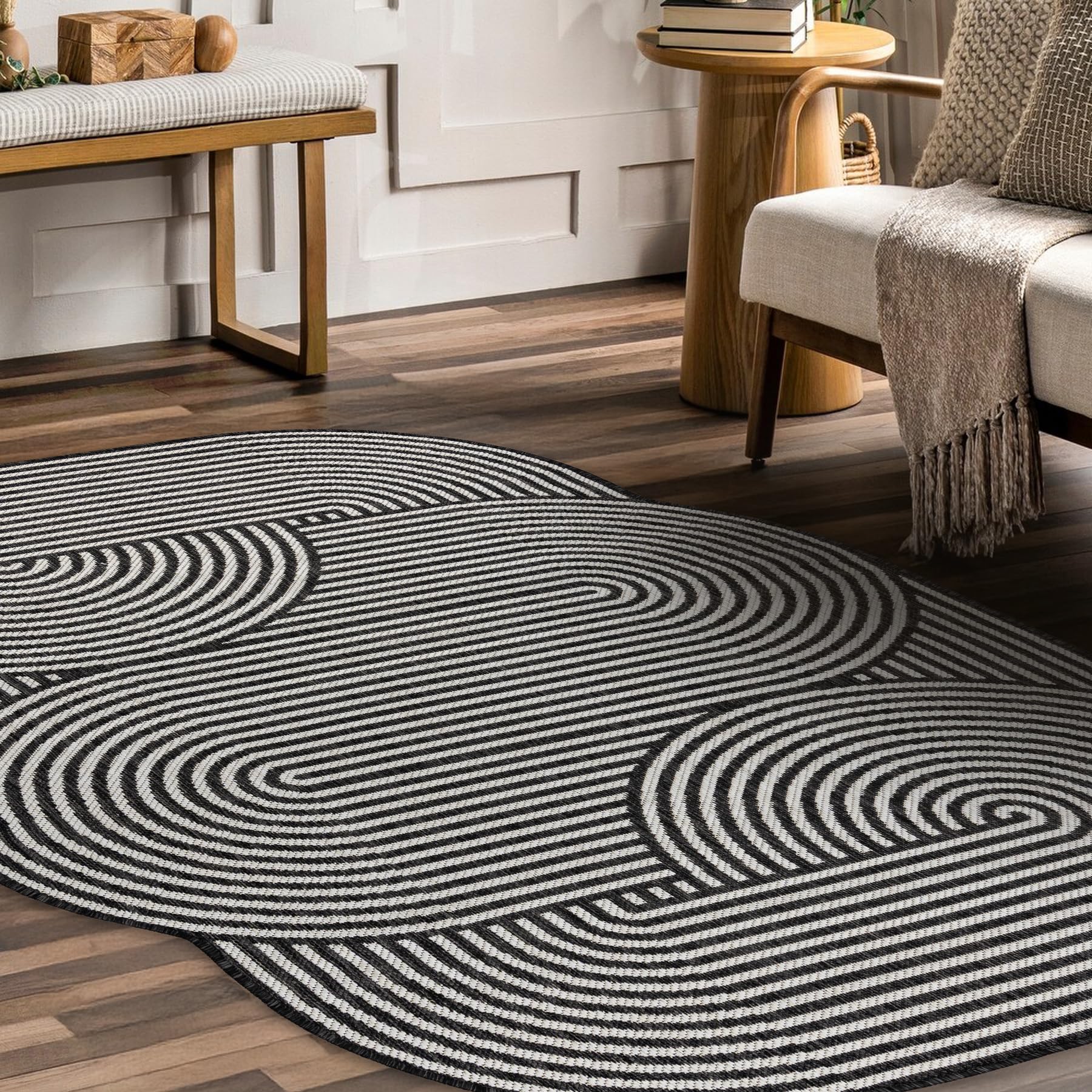 rugsx ORGANIC 1835 Tappeto sisal ecru/nero indoor & outdoor 200x290 cm