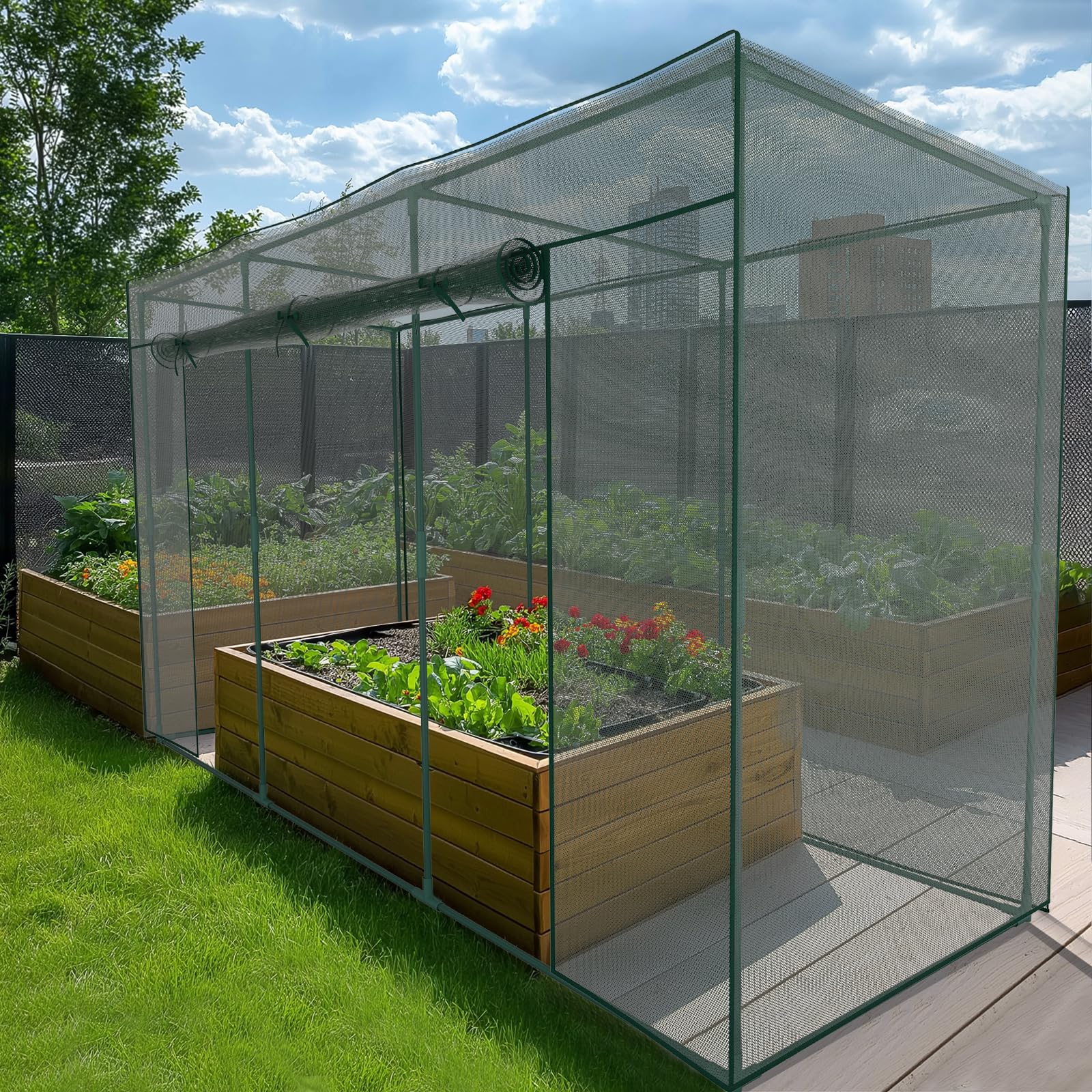 SUNYRISY 300x100x180 cm Gartenzaun Pflanzenkäfig Pflanzennetz für Tomaten Topfpflanzen Gemüse Blumen Schutz, Netz-Gewächshaus Gartennetz Zschafzaun Fence für Garten, Quadrat