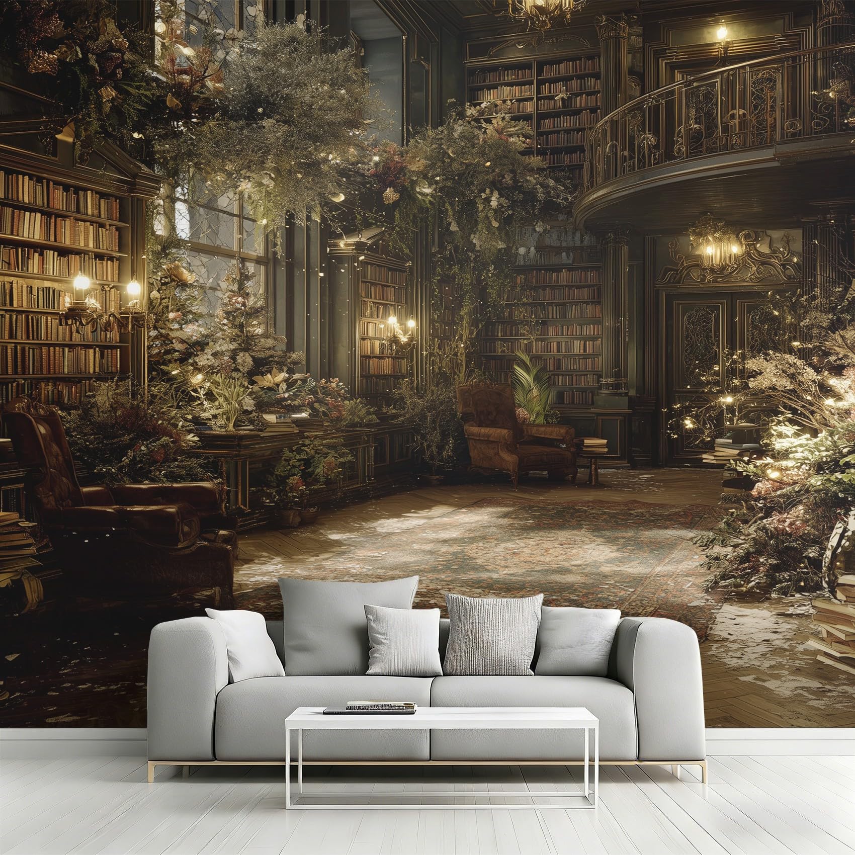 Papier Peint Intissé Bibliothèque Magique déco panoramique salon
