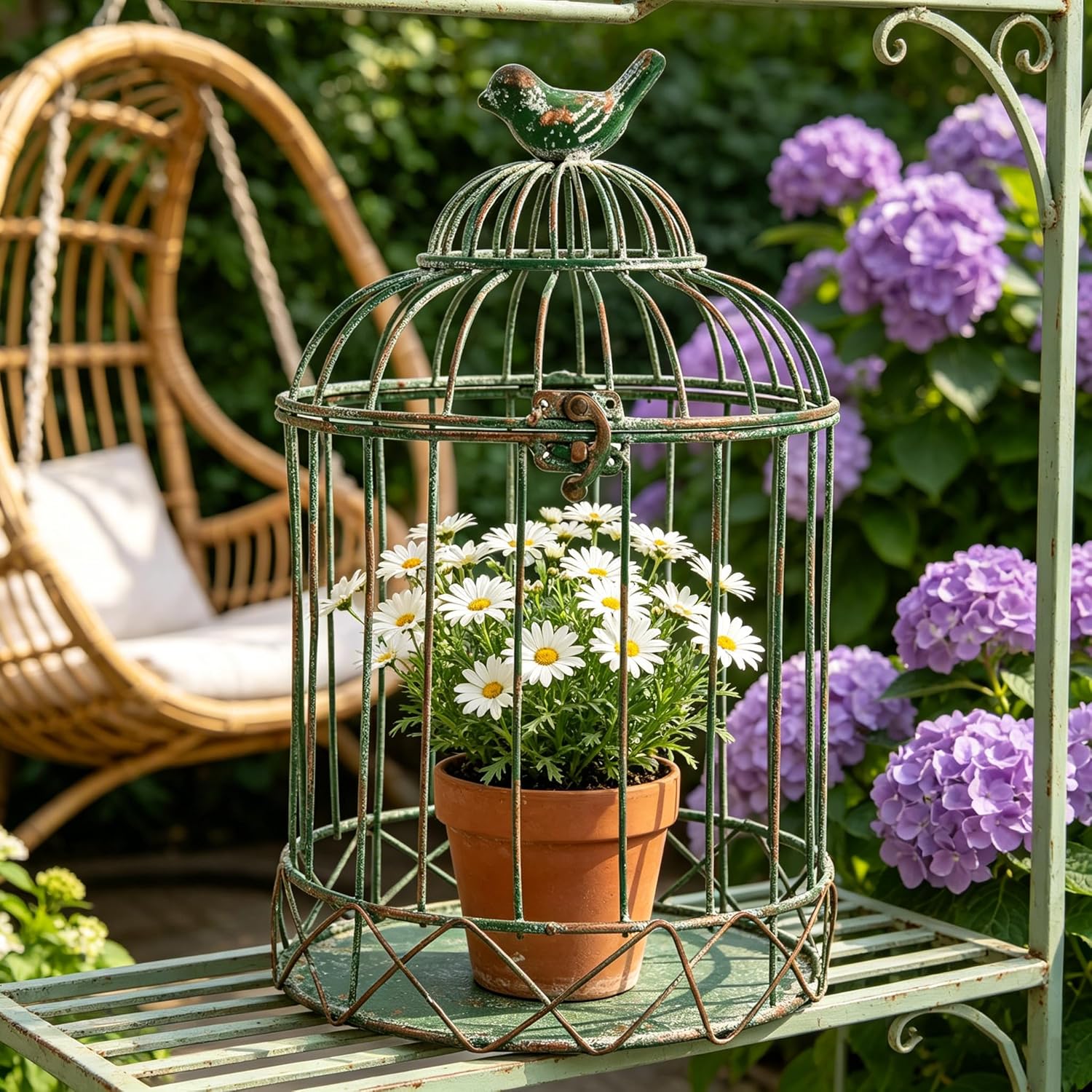 Vintage Birdcage Planter, 11.8" H Rustic Farmhouse Metal Plant Holder, Distressed Green Decorative Candle Holder for Wedding Centerpieces, Garden Patio Indoor Outdoor Home Decor