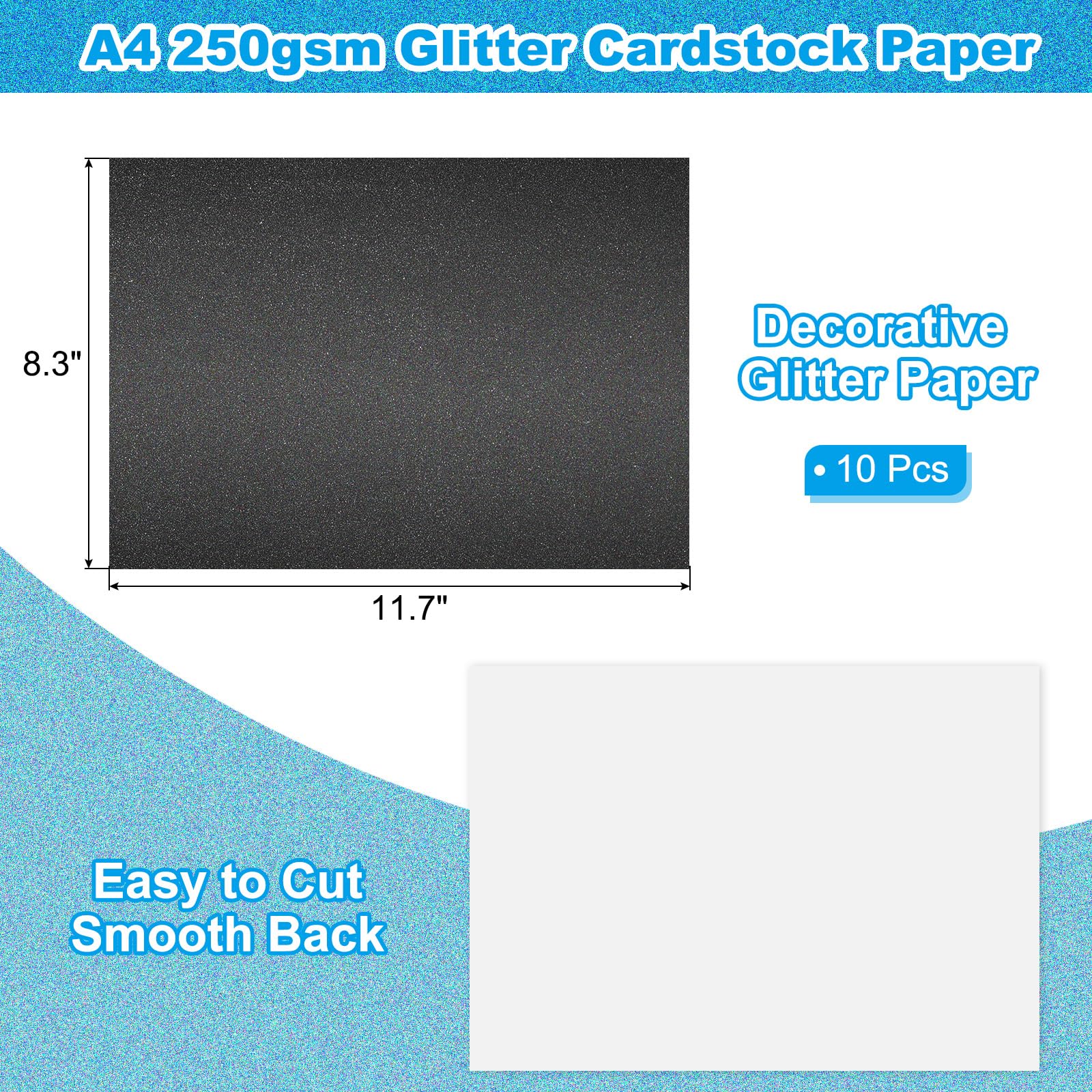 PATIKIL 10 Sheets Black Glitter Cardstock Paper - Image 2