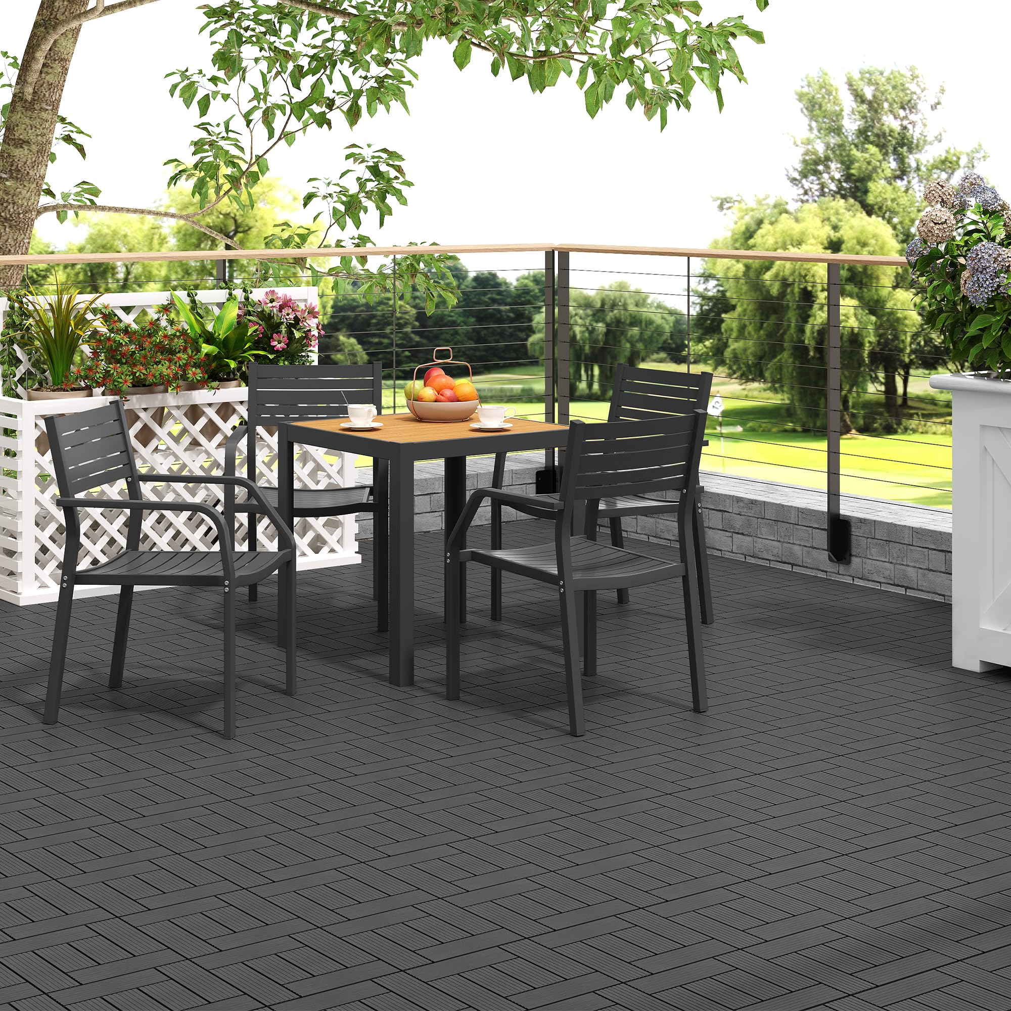 Laneetal WPC Fliesen 22er Set für 2 m², Balkonfliesen 30x30 cm, Terrassenfliesen Klicksystem, Klickfliesen Terrasse Balkon, Bodenfliesen Bodenbelag für außen, Grau