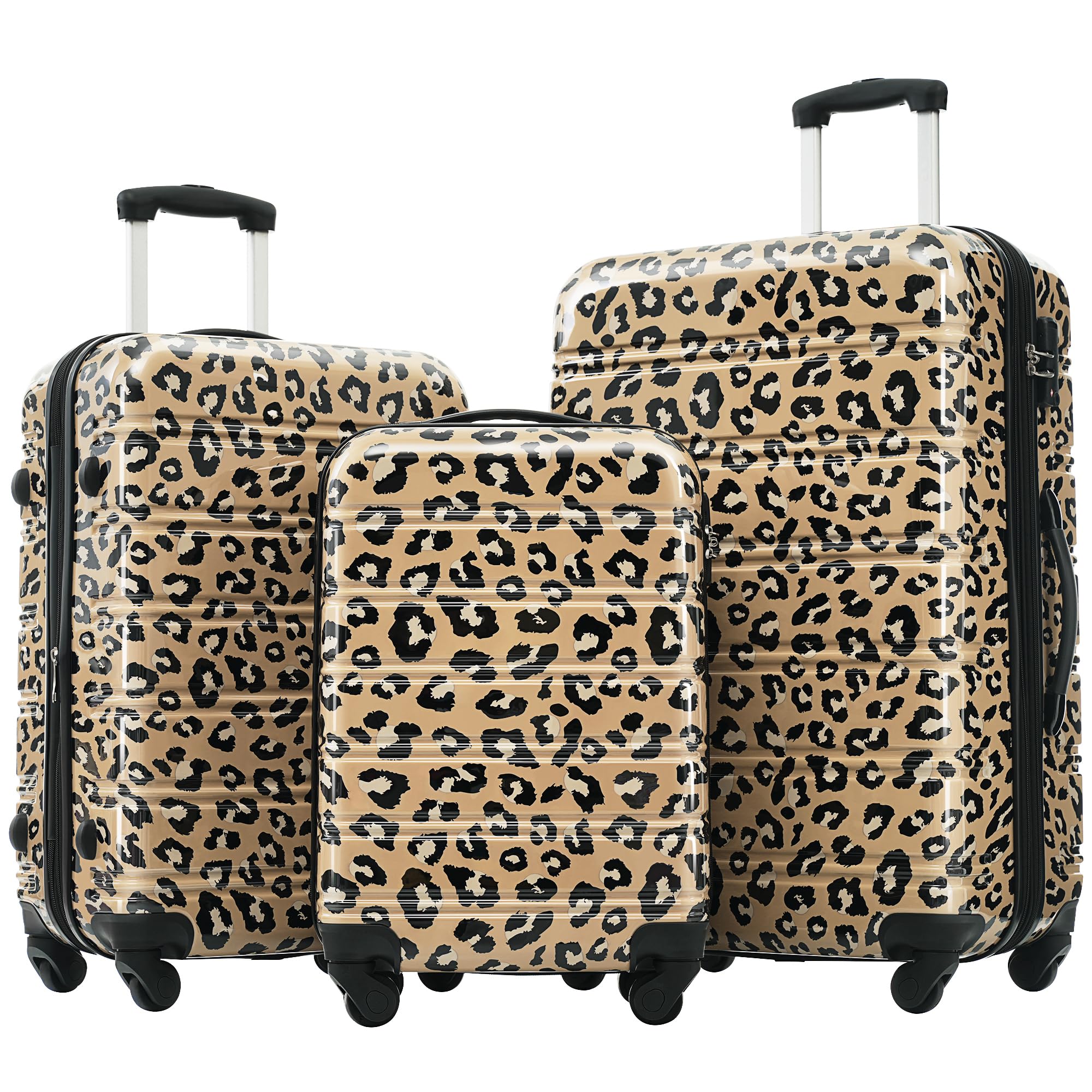 3 Piece Luggage Sets Lightweight Hardside Suitcase Set with Double Spinner Wheels, ABS Hardshell Luggage Set with TSA Lock, Travel Luggages for Men, Women (Brown Leopard, 20/24/28 inch)
