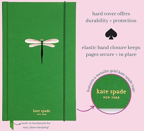 Miniatura 3 de Kate Spade New York Take Note - Cuaderno grande, diario de tapa dura de tela verde, diario incluye 168 páginas rayadas, vuelo de libélula