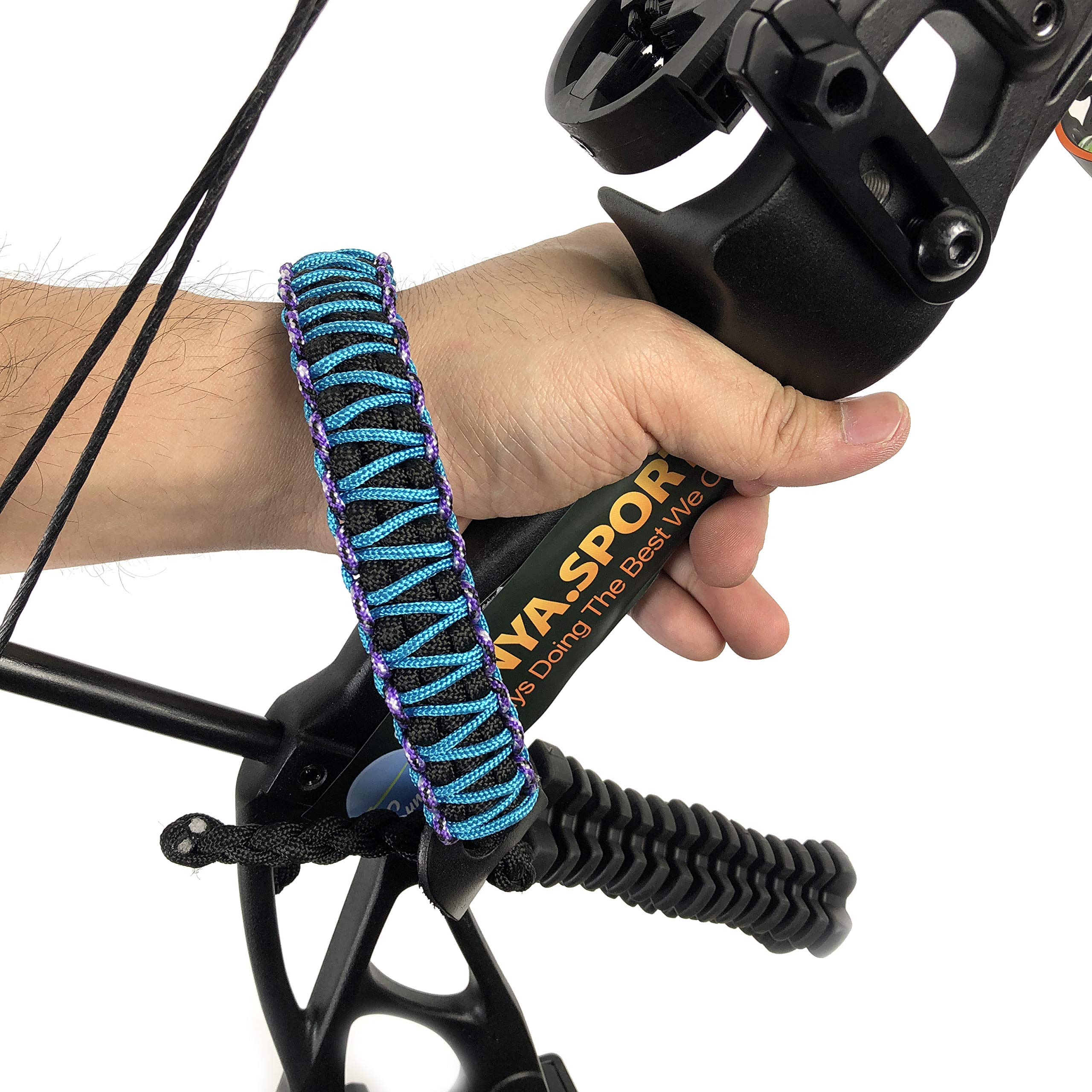 SUNYA Archery Bow Wrist Sling, Paracord Strap Comfortable on Hand.Fit Compound Bow Stabilizer & Recurve. Full Grain Leather Yoke with Brass Accessories, Multiple Camo Colors,Blue,Black,Orange