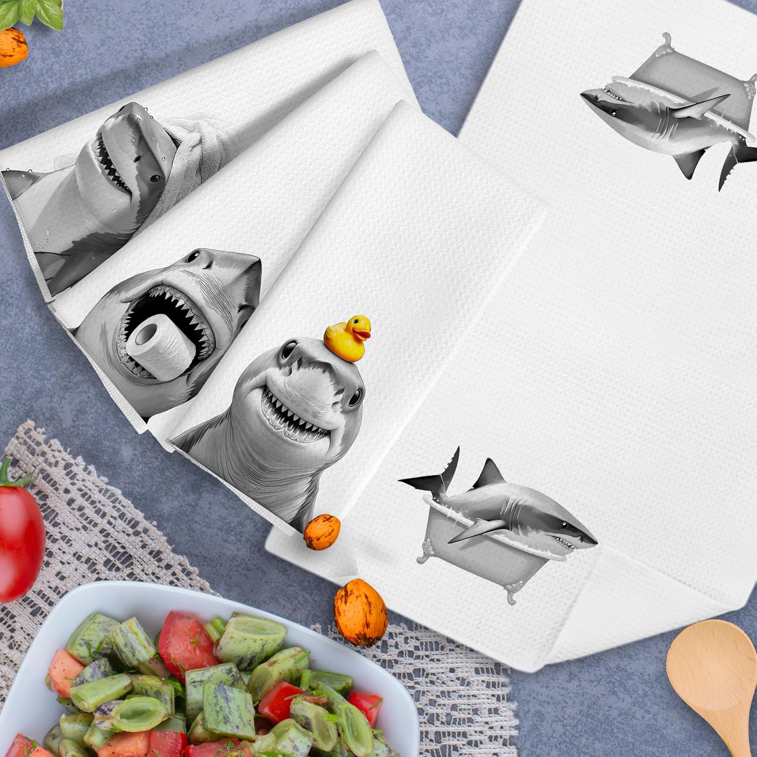 Towel Funny Shark Hand Towels for Kids Bathroom Decor and Accessories Set of 4,Vintage Beach Nautical Hand Towels for Bathroom, Gifts for Shark Lovers Kids,16x24 Inch