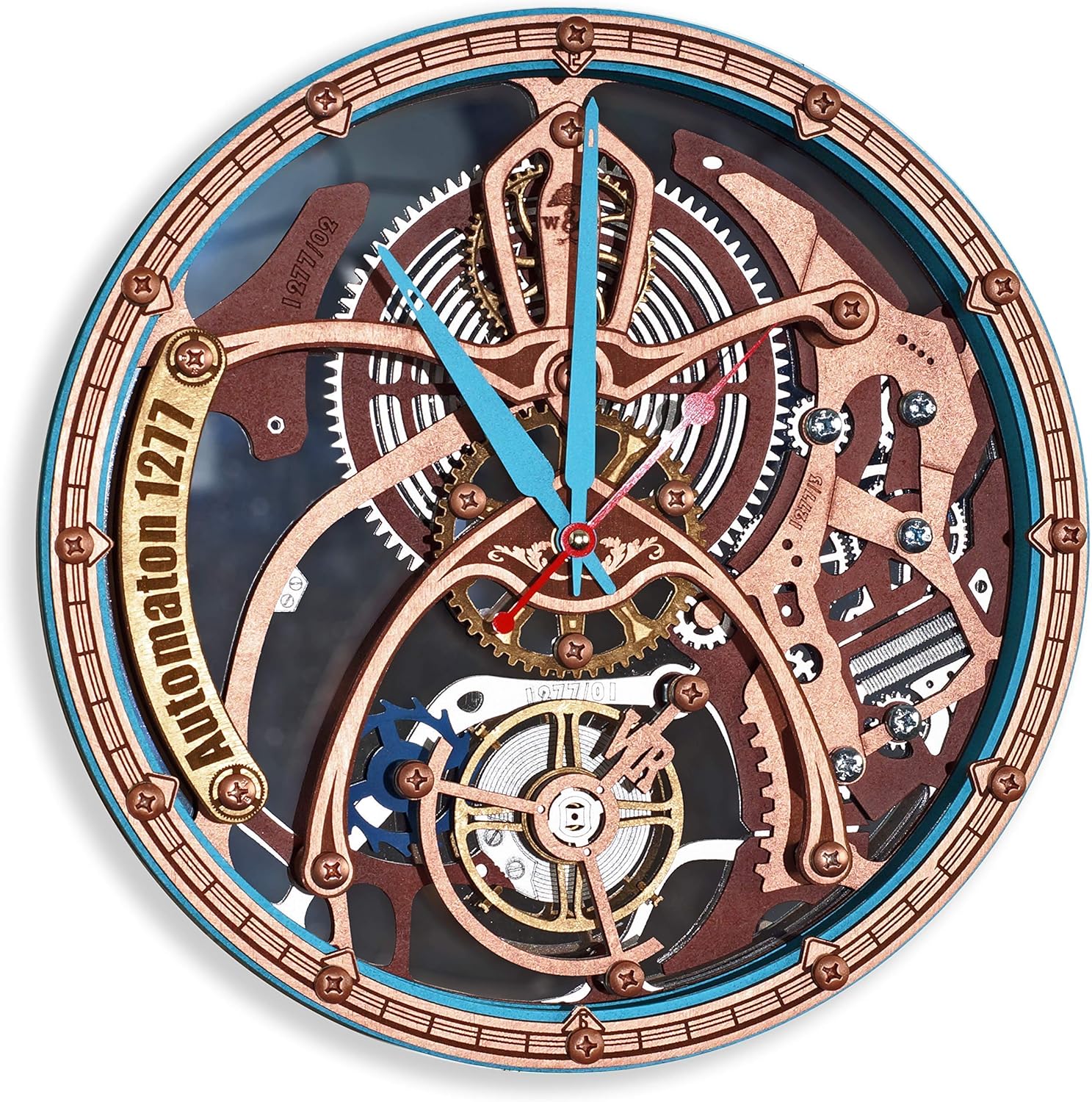 Automaton 1277 Tourbillon moving gears wall clock HANDCRAFTED by WOODANDROOT transparent steampunk wall clock, unique, personalized custom made gifts, anniversary gift, large home and office decor