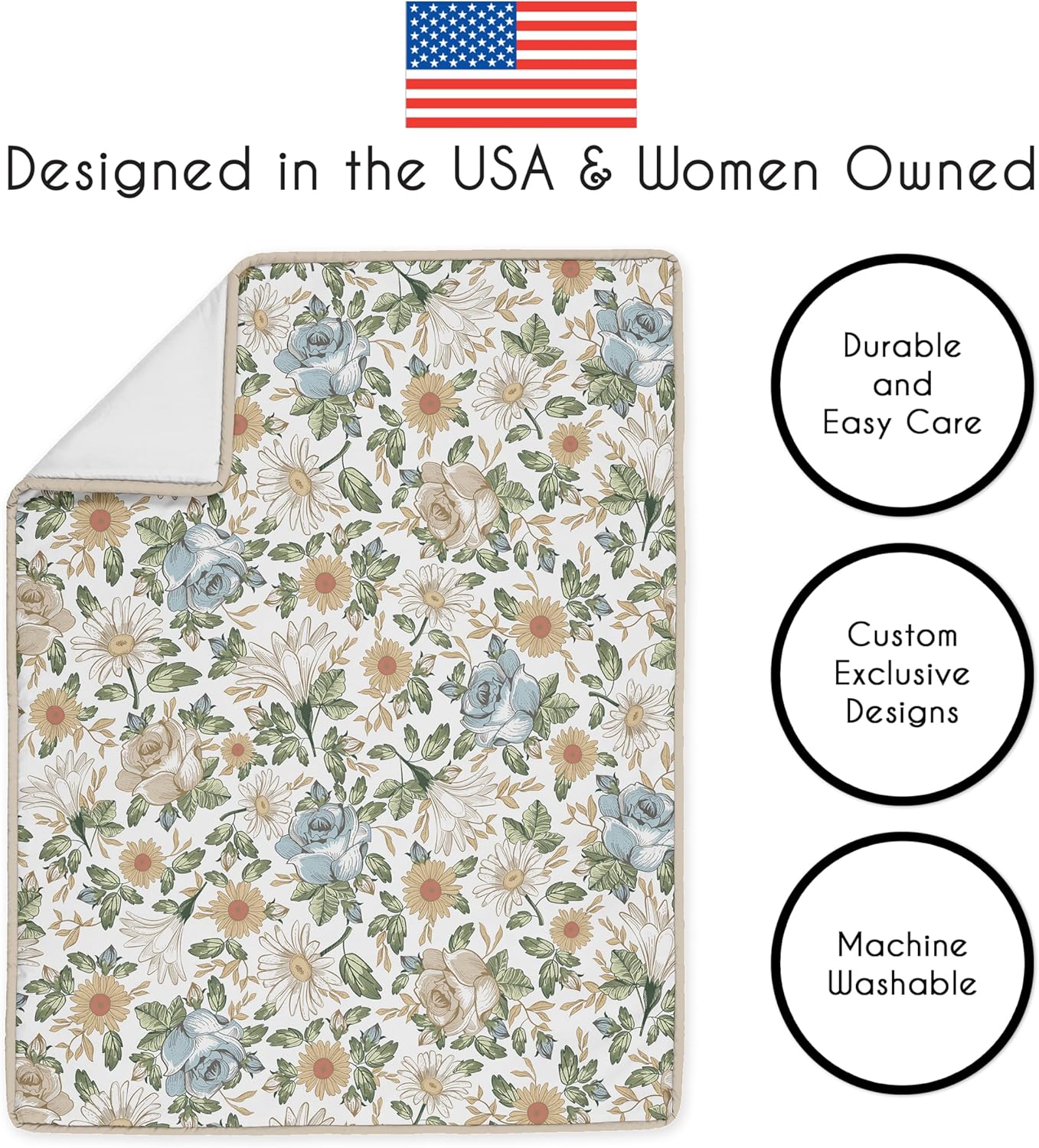 Sweet Jojo Designs 6-Piece Baby Crib Bedding Set (Blue/Yellow Vintage Floral) for Girls, Infants/Nursery incl. BreathableBaby Mesh Liner Blanket, Fitted Sheet, Skirt, Diaper Stacker (Boho Shabby Chic)