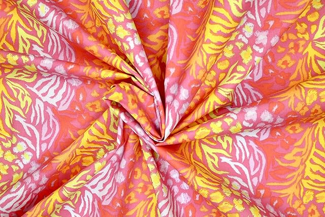 Pyrhan Libby Art & Craft Rainbow Jungle Floral Polycotton Prints 45 Inch Wide Dress Fabric Material by The Metre -Floral Polycotton Print Used in Sewing Kit and Accessories (Pink)