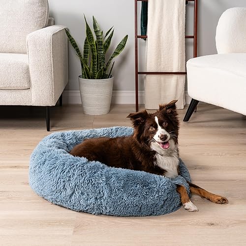 Vista 5 de PetAmi Cama calmante para perros pequeños y medianos, lavable con forma de dona redonda, cojín de felpa de piel sintética esponjosa, antideslizante