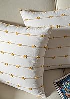 Vista 5 de Caflife Juego de 2 fundas de almohada bohemias de 18 x 18 pulgadas, color beige y amarillo, fundas de almohada decorativas modernas de granja