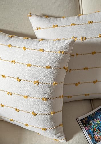 Miniatura 5 de Caflife Juego de 2 fundas de almohada bohemias de 18 x 18 pulgadas, color beige y amarillo, fundas de almohada decorativas modernas de granja para