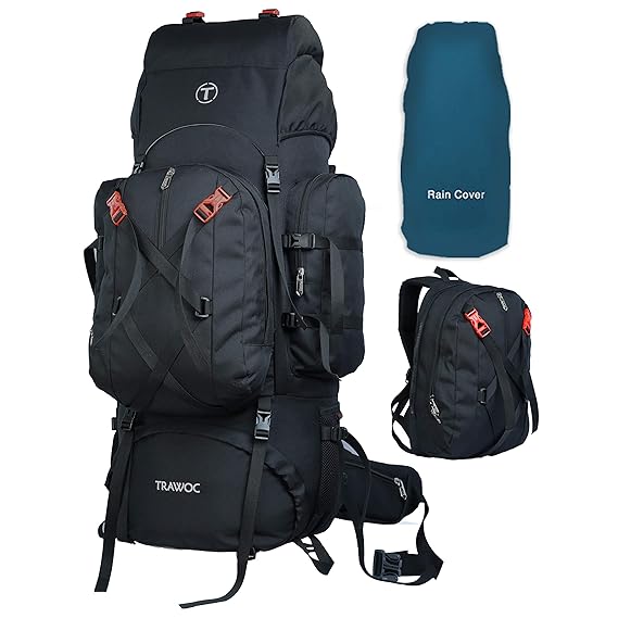 TRAWOC Internal Frame Travel Backpack with Detachable Daypack / Camping Hiking Trekking Bag Rucksack BHK007, 1 Year Warranty