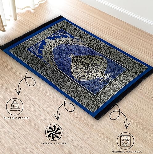 Miniatura 3 de Alfombra de oración musulmana con cuentas de oración, sombrero kufi para hombres y mujeres, 100% transpirable, gorro de calavera negra, tapete de