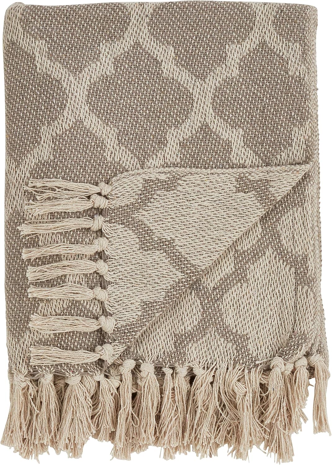 SARO LIFESTYLE Sevan Collection Moroccan Tile Cotton Throw, 50" x 60", Grey