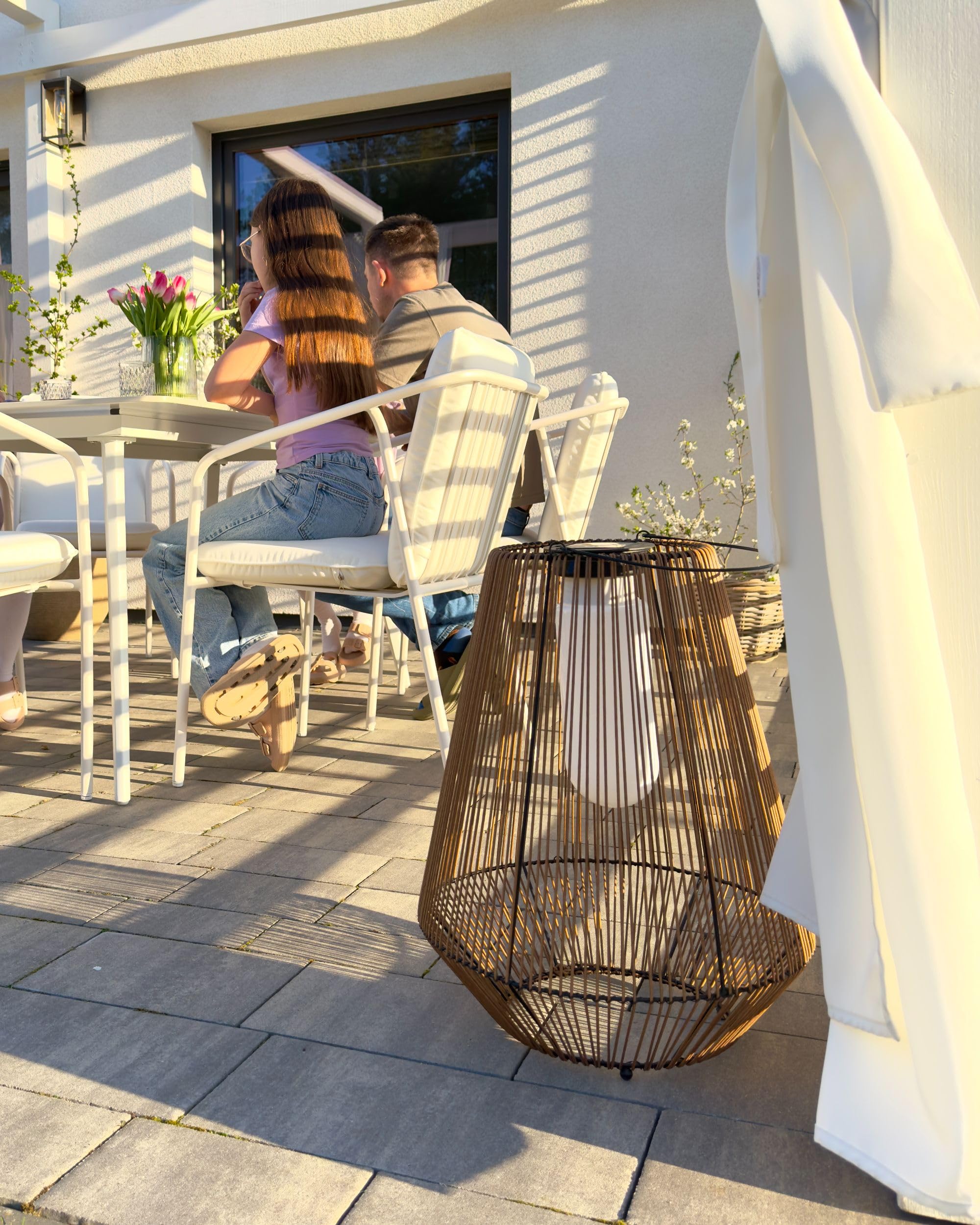 Lampion solarny energooszczędne wiszący lub stojący materiał syntetyczny naturalny Luswishi