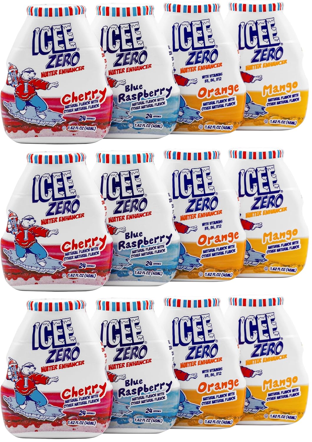 ICEE Zero Calorie Cherry, Blue Raspberry, Orange and Mango Liquid Water Enhancer Drink Mix, Natural Flavor Drops, Sugar Free, 1.62 Fl Oz Concentrate (48 ml) - 4 Ultimate Variety Pack (Pack of 2) image 3