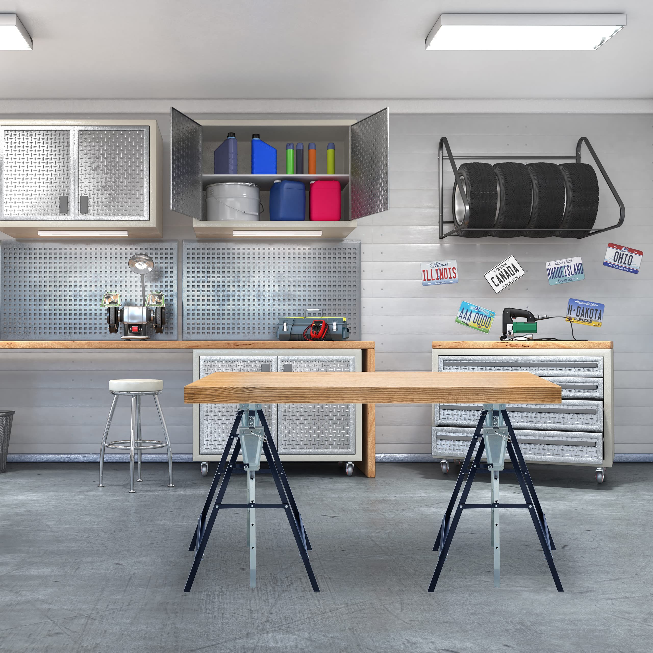 Relaxdays Andamio Caballete, Set de 2, Altura Ajustable, Carga hasta 200 kg, Plegable, Taller, Acero, Azul y Plateado