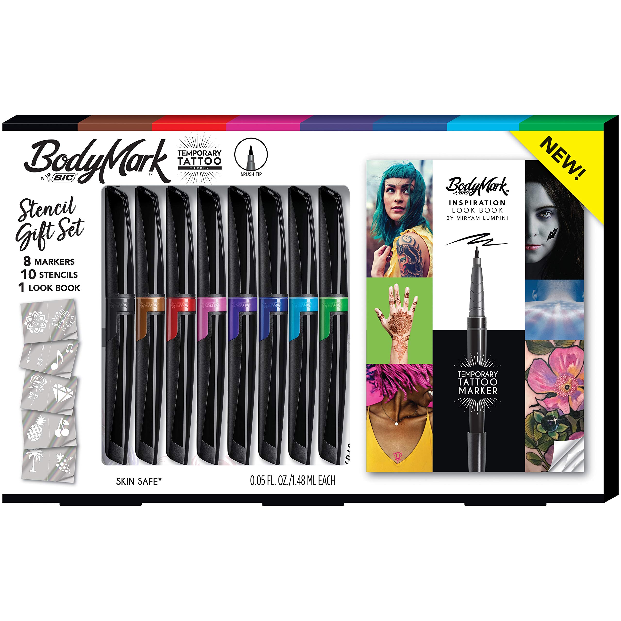 BIC BodyMark Temporary Tattoo Markers with Stencil Kit and Inspiration Book, Temporary Tattoo
