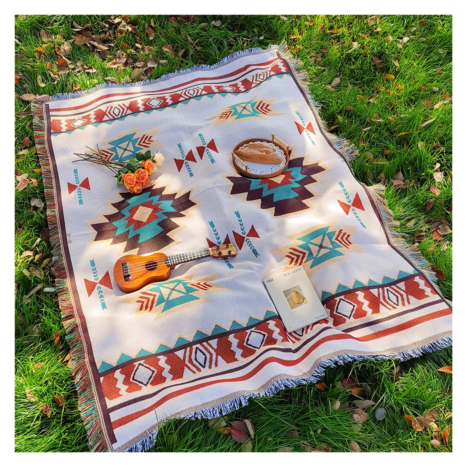 Couverture Pique Nique Tapis de Pique-Nique Portable for Camping et randonnée, Nappe Anti-poussière, Doux, for l'extérieur(Sucre Blanket,180x180cm)