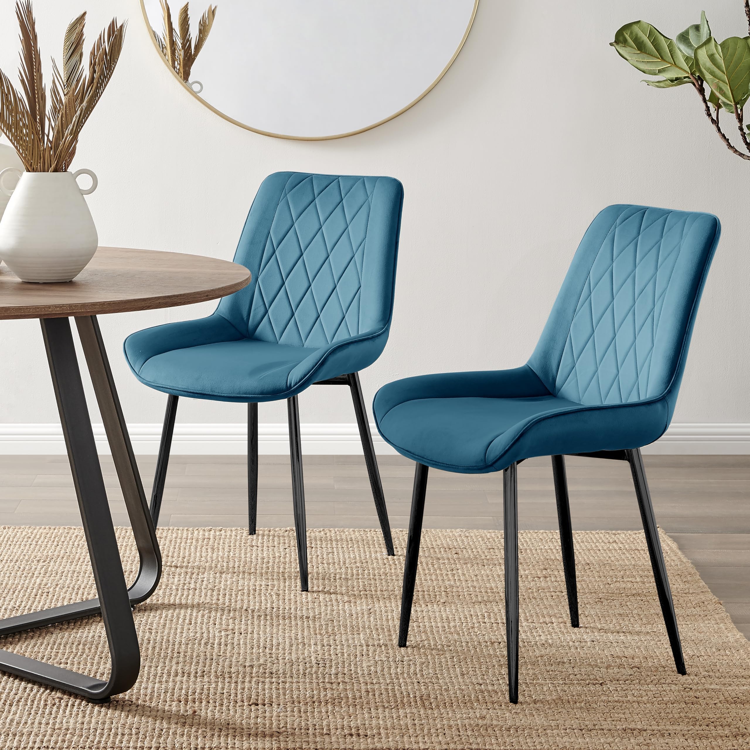 Furniturebox UK 2x Pesaro Velvet Black Metal Leg Modern Contemporary Luxury Dining Kitchen Chairs Set (2x Blue Pesaro Black Chairs) — image 1